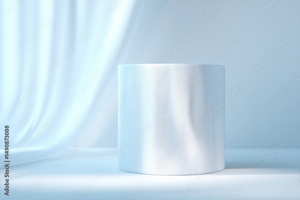 Poster sleek empty podium draped with minimalist fabric surrounded by subtle clean lines soft shadows and v