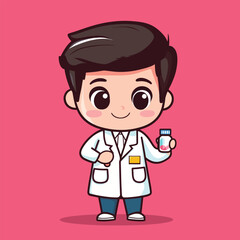 Adorable Cartoon Doctor Holding Medicine Bottle