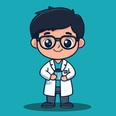 Adorable Cartoon Doctor Holding Medicine Container