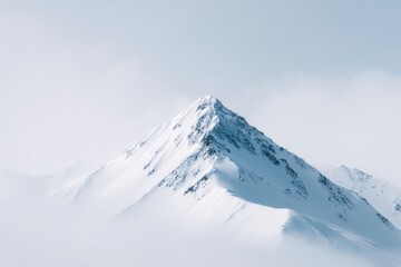 solitary mountain peak emerges gracefully against pristine white background surrounded by expansive copy space