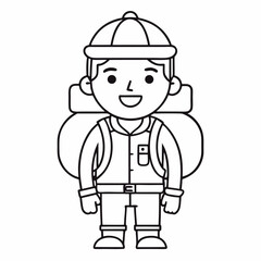 Line Art of Traveler with backpack