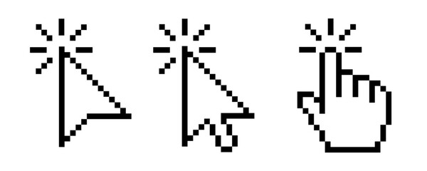 Cursor icon set, mouse click cursor pixel vector