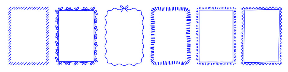 Doodle hand drawn frames set. Border stamp decor. Wavy borders decoration for greeting cards - stock vector