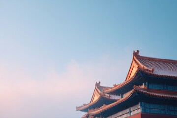 Obraz premium close-up shot of asian architecture with intricate designs emphasizing minimalistic patterns and details