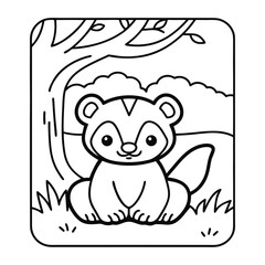 Cuteness Embodied: A charming line art portrayal of a friendly skunk, perfectly capturing its playful spirit against a simplistic natural backdrop.