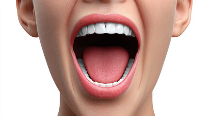 Person with open mouth is singing, showcasing vibrant expression and clear view of their teeth and tongue. image captures essence of musicality and joy in dynamic animated style
