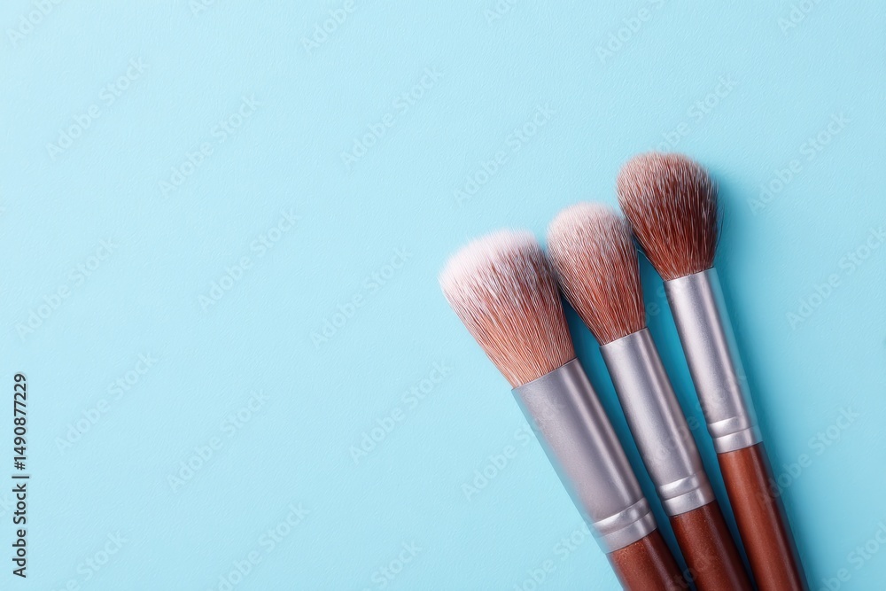 Poster minimalistic arrangement of artistic paintbrushes on solid color background ample copy space