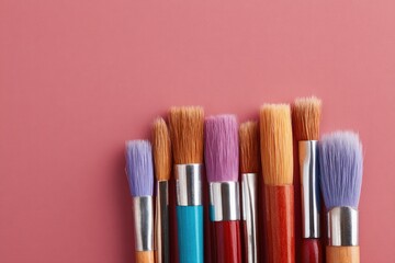 Fototapeta premium minimalistic arrangement of artistic paintbrushes on solid color background ample copy space