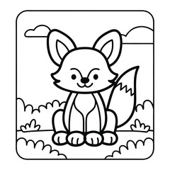 Fox illustration: A cute illustration of a fox, perfect for coloring, with a simple design suitable for children.
