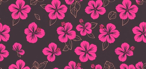 Whimsical, hand-drawn hibiscus flower outlines forming a seamless vector pattern, featuring ample empty space, summer, repeat pattern