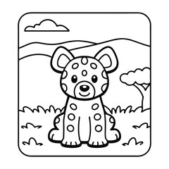 Cute Hyena in Cartoon Setting: A delightful illustration of a charming hyena, featuring endearing big eyes and distinctive spotted patterns, set against an environment of a peaceful backdrop.