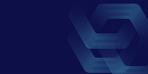 Digital futuristic technology concept with hexagons. Digital hexagonal blue abstract background. Geometric stripe line art design for poster, brochure, cover, banner, website, header.