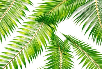 Vibrant green tropical palm leaves arranged on a pristine white background, offering ample copy space, palm,  aesthetic