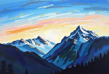 Mountain landscape . Oil painting. Artistic brush strokes.