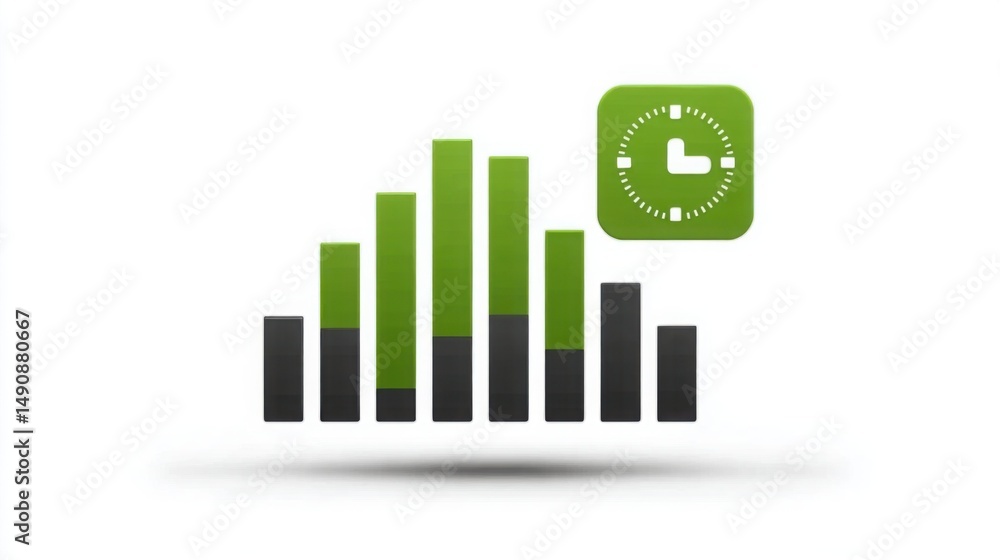 Poster green icon featuring a graph representing economic trends and data analysis in a simplistic and effe