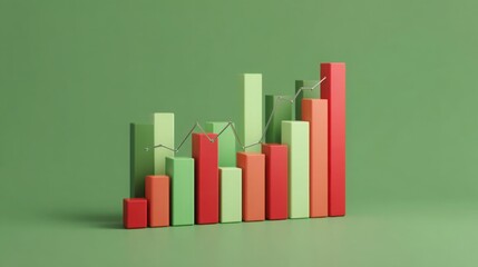 Colorful bar chart on bright green background representing financial data trends and market movements in a dynamic format