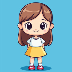 Adorable Cartoon Girl in a Yellow Skirt and White Top