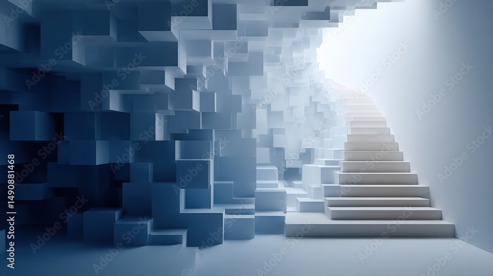 Poster staircase made of blocks symbolizing structured growth and progression in financial strategies and e