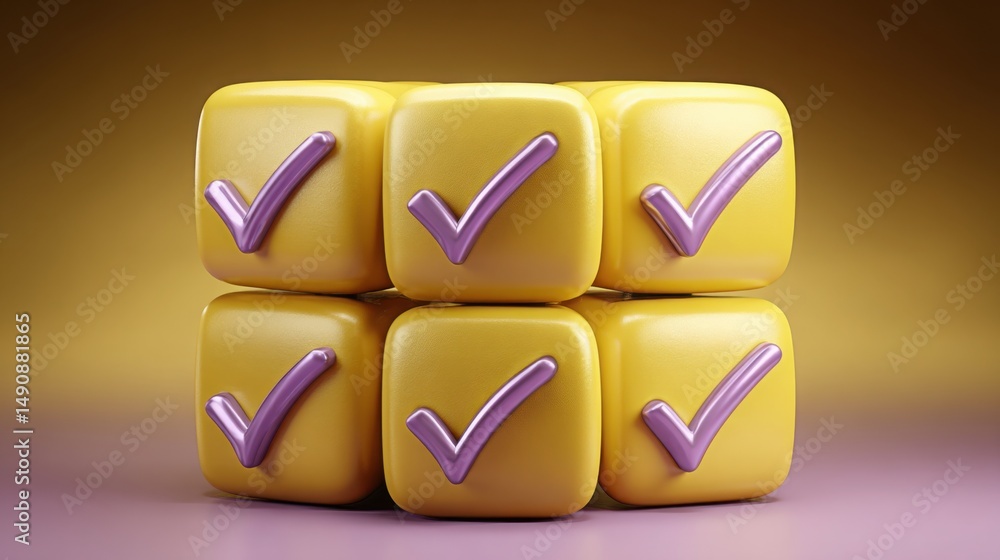 Poster bright yellow cube with purple arrows indicating movement and direction related to an ai-curated str