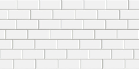 Seamless smooth metro tile texture - realistic white brick background.