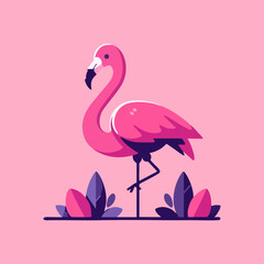 Flamingo vector, tropical pink bird flat silhouette, cartoon animal character drawing for seamless nursery background, summer wallpaper, kids decor pattern, wildlife art print for home and poster