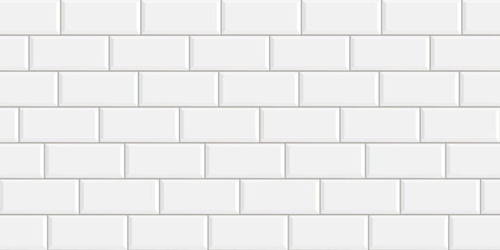 Seamless smooth metro tile texture - realistic white brick background.