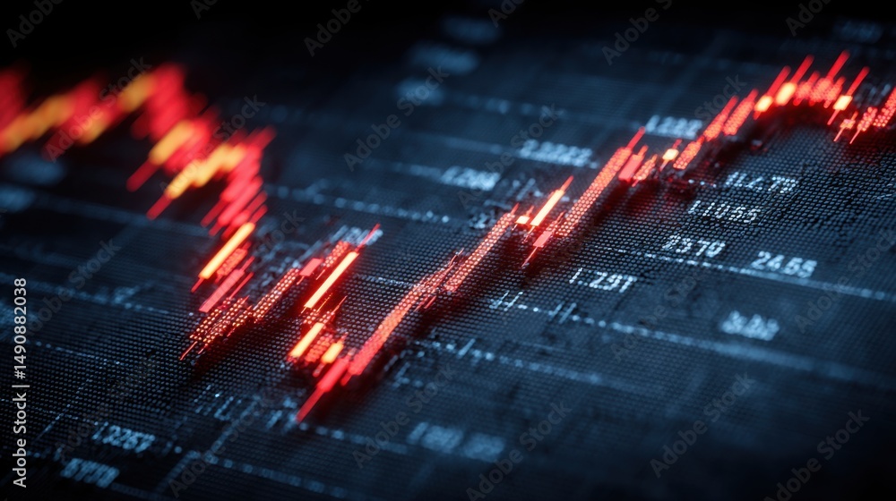 Poster dynamic red and black stock chart depicting market trends and financial fluctuations in an ai-curate