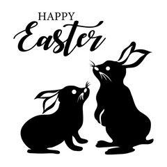 Happy Easter Bunny Vector illustration Silhouette. Rabbits Various Poses, Perfect for Spring and Holiday Designs