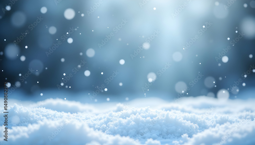 Poster serene minimalist christmas scene with snow and soft bokeh effect