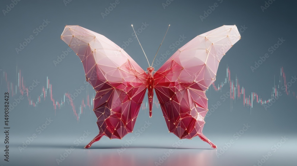 Poster butterfly with pink butterfly on its wings illustrating ai-enhanced harmonic pattern confirmation sy