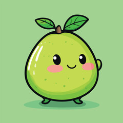Adorable Cartoon Guava Character with Rosy Cheeks and Smiling Expression
