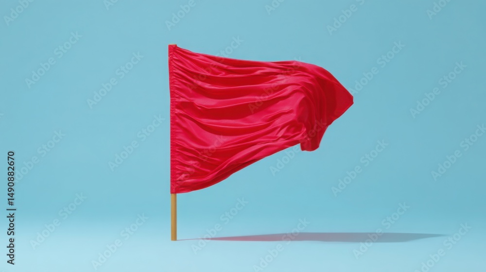 Poster distinctive red flag symbol representing caution or warning in various situations and scenarios for 