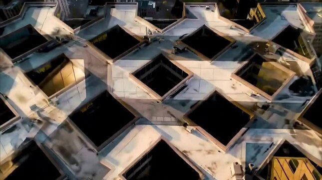 Geometric Office Rooftops Aerial | Abstract Tech View