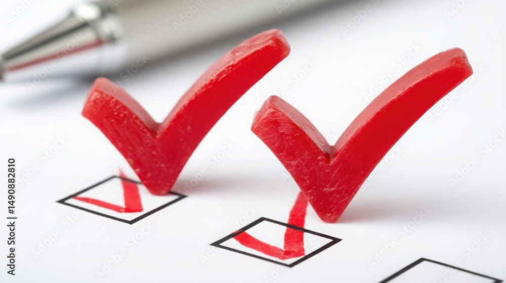 Poster check mark and pen symbolizing confirmation and approval in professional settings for documentation 