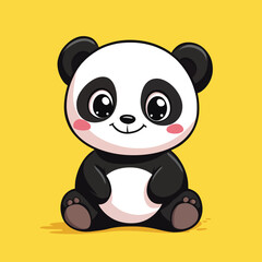 Adorable Cartoon Panda Sitting with Rosy Cheeks and Sparkling Eyes