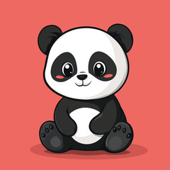 Adorable Cartoon Panda with Black and White Fur Sitting and Smiling