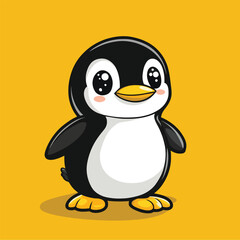 Adorable Cartoon Penguin with Large Eyes and a Yellow Beak Standing Proudly