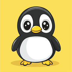 Adorable cartoon penguin with big eyes and a bright yellow beak