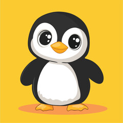 Obraz premium Adorable Cartoon Penguin with Large Eyes on Yellow Background (1)