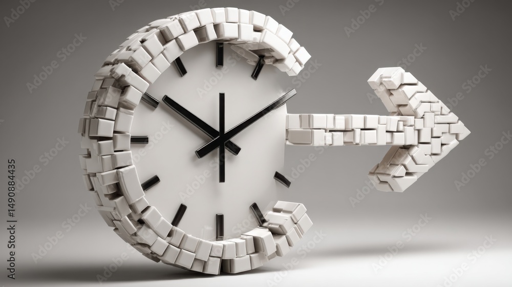 Poster unique clock made of colorful blocks showcasing time in a creative design that blends functionality 