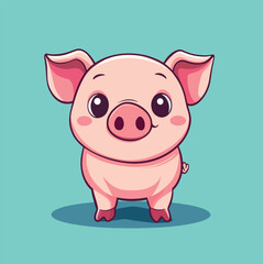 Adorable Cartoon Piglet with Large Eyes and Pink Skin