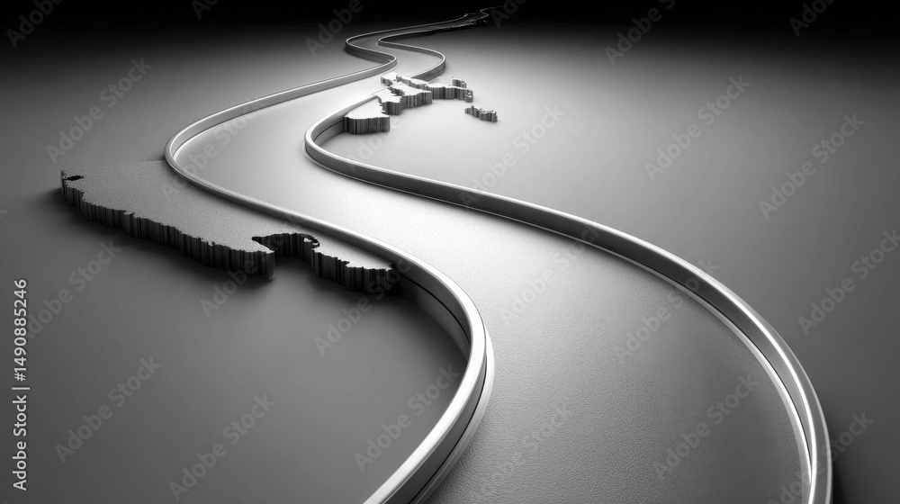 Poster a curved road with a car traveling along it representing an ai-augmented path to wealth generation i