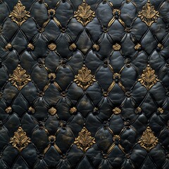 Naklejka premium Dark Blue Tufted Upholstery with Gold Floral Accents