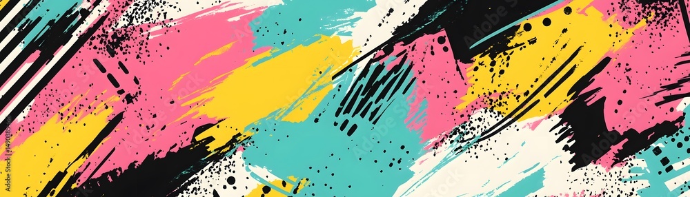 Poster vibrant abstract design with bold color strokes.