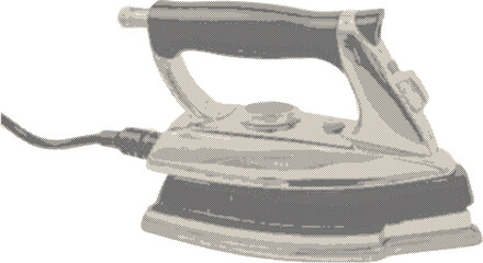 Retro Halftone Electric Iron in Beige, Black, and Cream – a Vintage Object perfect for Nostalgic Decor and Domestic Aesthetic Themes.