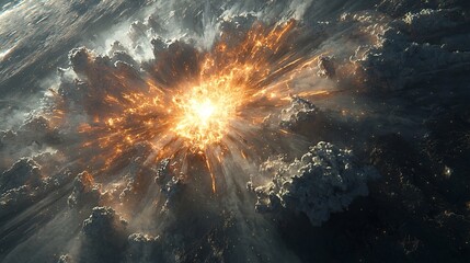 Visualization of violent cosmic burst such a gamma ray burst from a black hole jet high energy style radiant core composition digital render