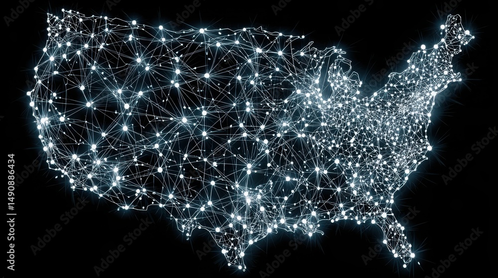Poster united states map depicting geographic regions and networks with supply chain resilience index for a