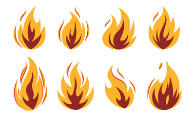 
Flat Fire Flame Icon Vector Illustration Set – Burning Flames, Campfire, Bonfire on Isolated Background for Fire Hazard, Heat, and Energy Concepts 