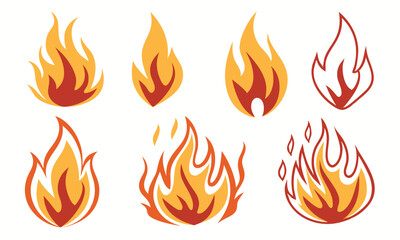 
Flat Fire Flame Icon Vector Illustration Set – Burning Flames, Campfire, Bonfire on Isolated Background for Fire Hazard, Heat, and Energy Concepts 