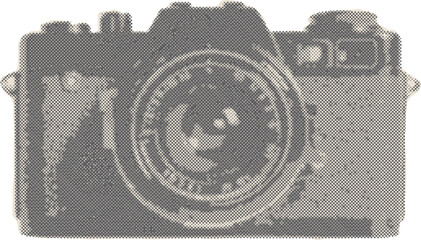 Retro Halftone Camera Illustration showcasing Vintage Aesthetic and Monochrome Style